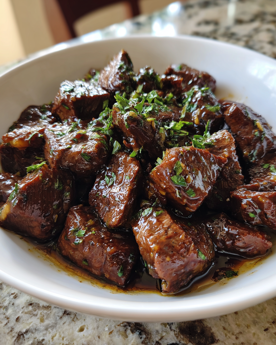 Final dish - Melt-in-Your-Mouth Slow Cooker Garlic Butter Beef Tips Delight