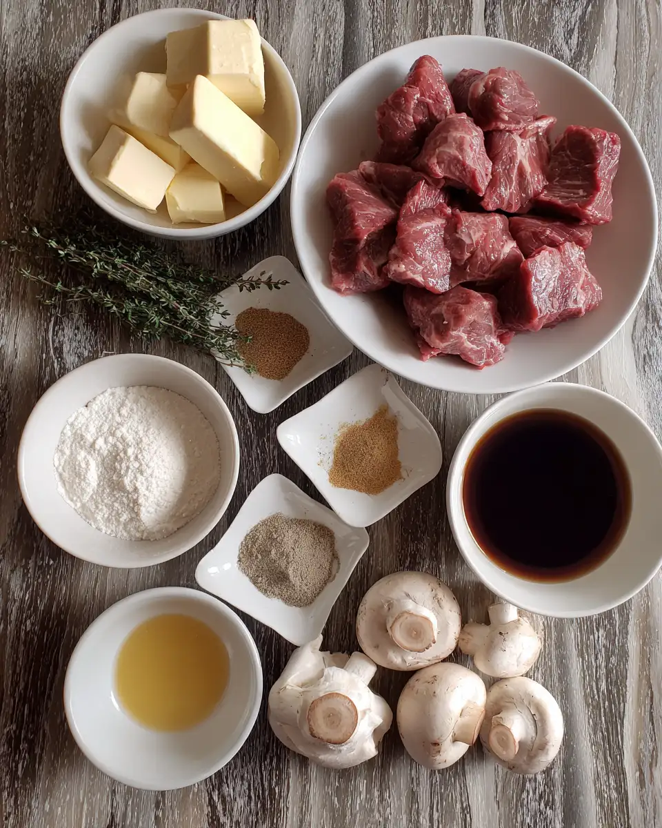 Ingredients for Melt-in-Your-Mouth Slow Cooker Garlic Butter Beef Tips Delight