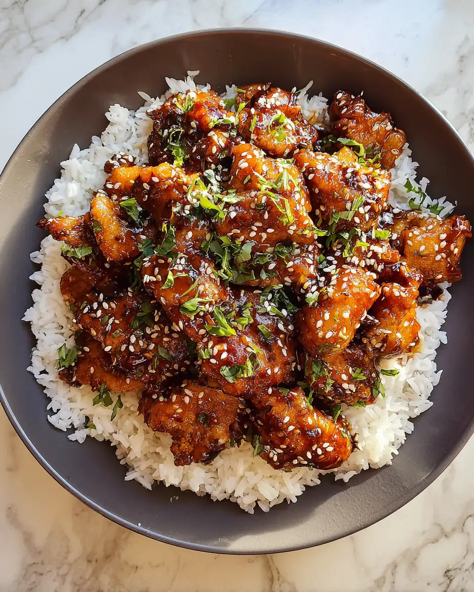 Final dish - Irresistibly Delicious Sticky Honey Garlic Chicken Rice Bowls