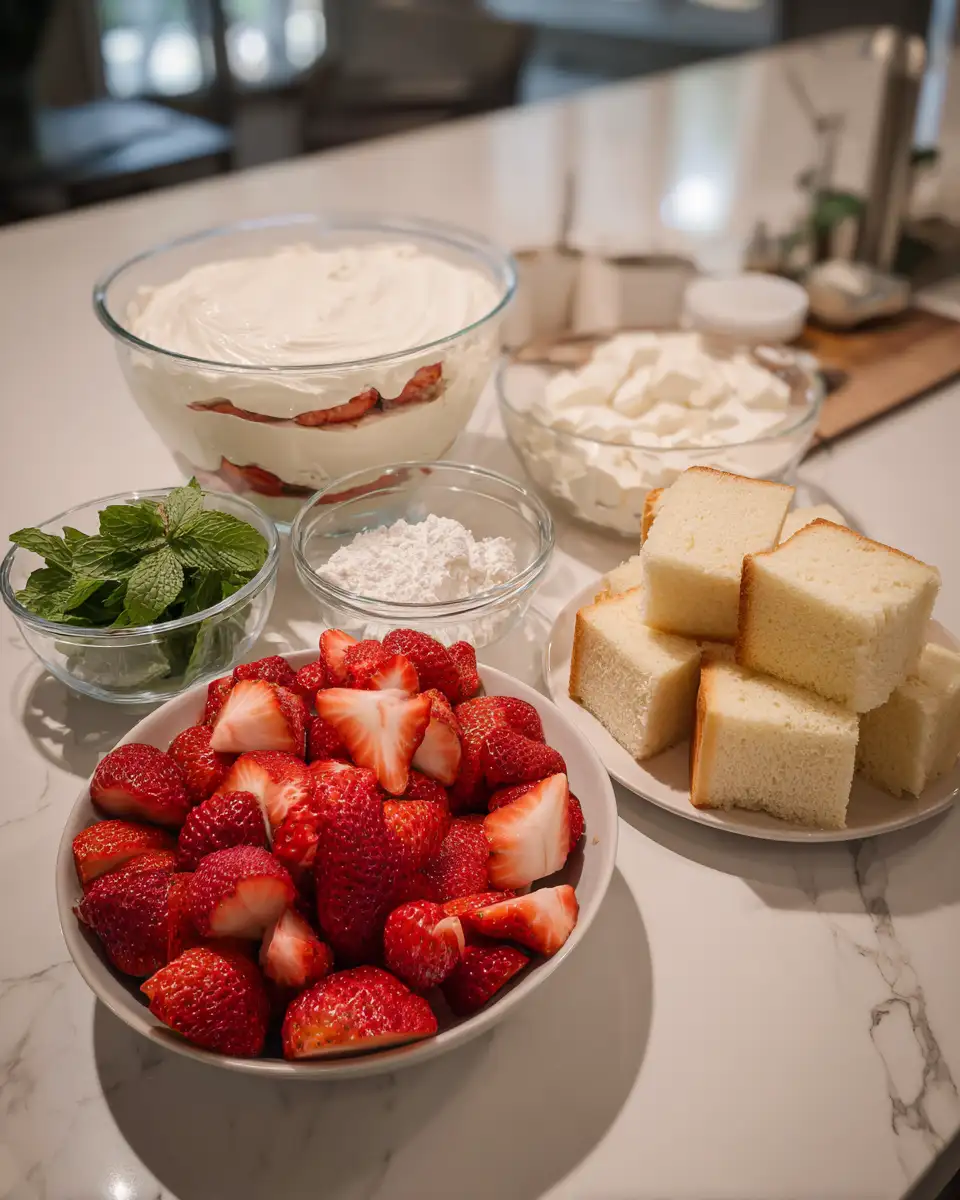 Ingredients for Layered Bliss: Strawberry Cheesecake Trifle Delight