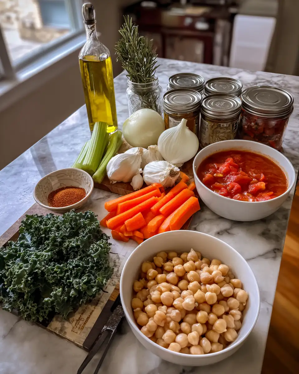 Ingredients for Hearty Tuscan Chickpea Vegetable Soup That Warms the Soul