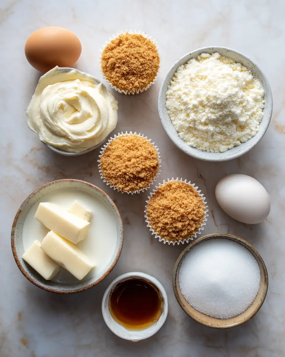 Ingredients for Heavenly Bites: Vanilla Bean Crème Brûlée Cheesecake Cupcakes Delight